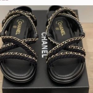 chanel black gold rope sandal size 37